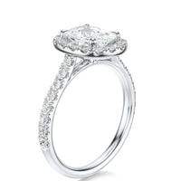 Signature Halo Elongated Cushion Engagement Ring - White Gold Pavé Band - Side View