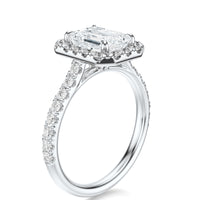 Signature Halo Emerald Engagement Ring - White Gold Pavé Band - Side View