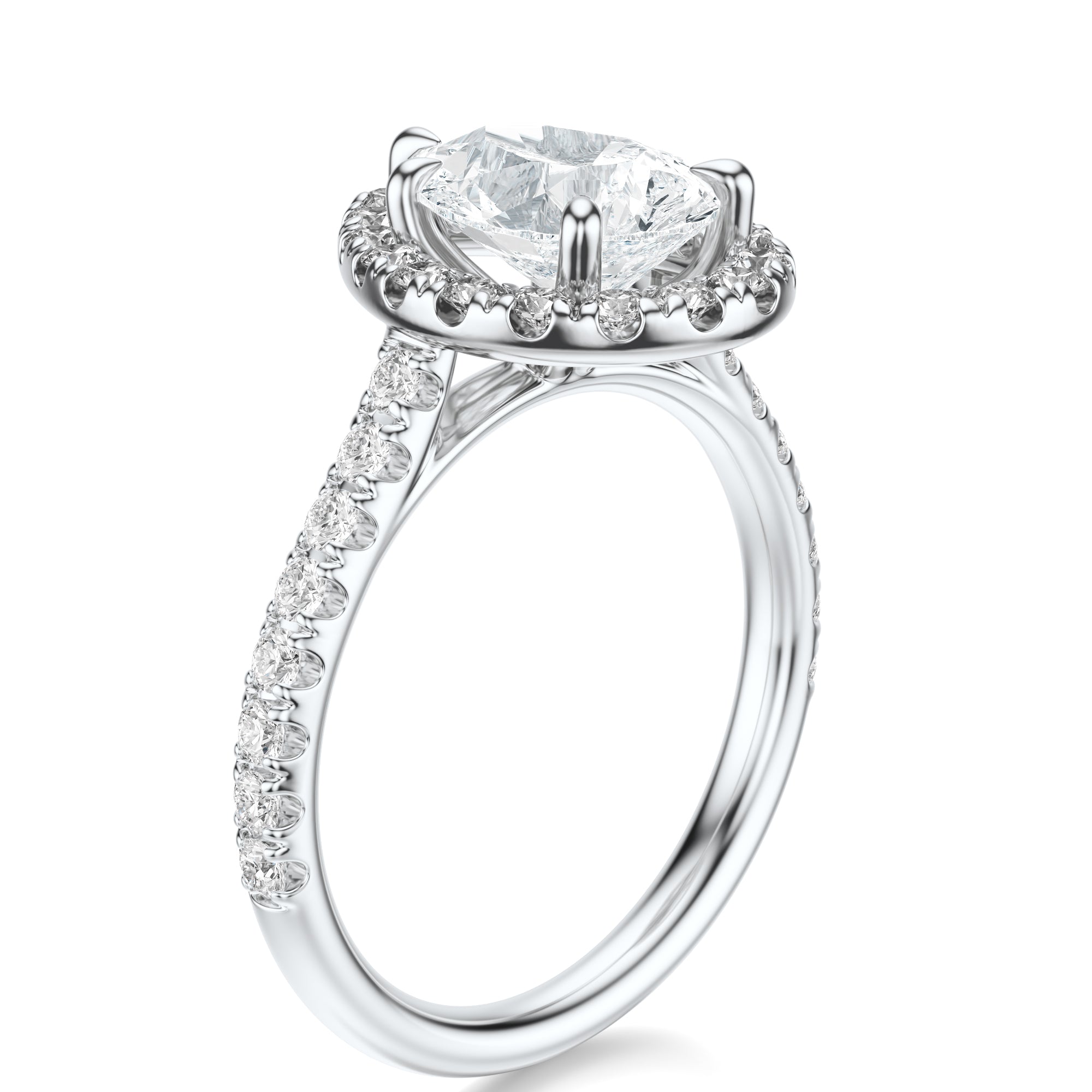 Signature Halo Pear Engagement Ring - White Gold Pavé Band - Side View