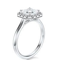 Signature Halo Asscher Engagement Ring - White Gold Polished Band - Side View