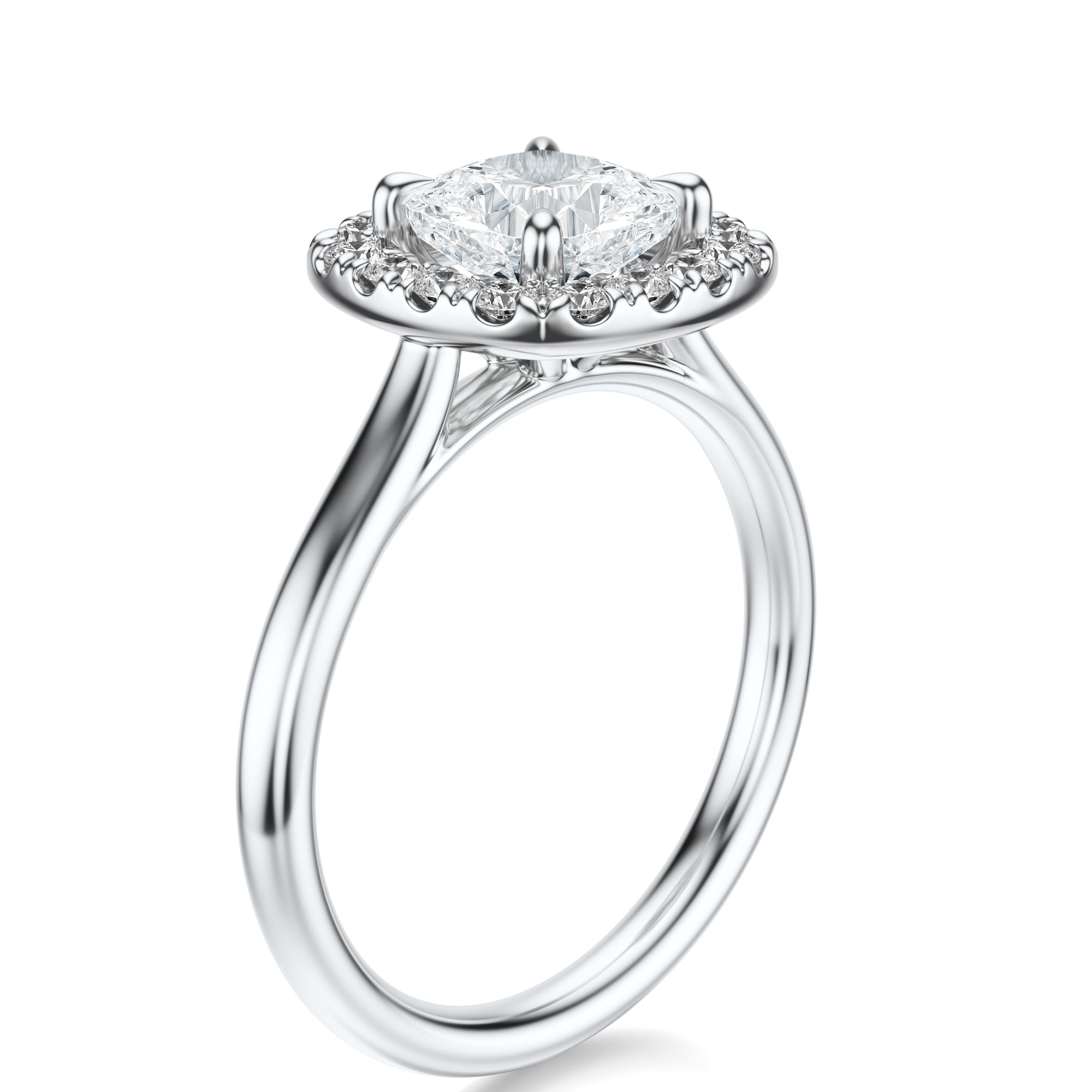 Signature Halo Cushion Engagement Ring - White Gold Polished Band - Side View