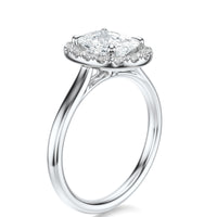Signature Halo Elongated Cushion Engagement Ring - White Gold Polished Band - Side View