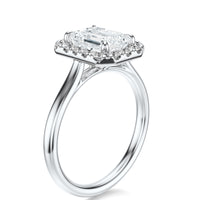 Signature Halo Emerald Engagement Ring - White Gold Polished Band - Side View