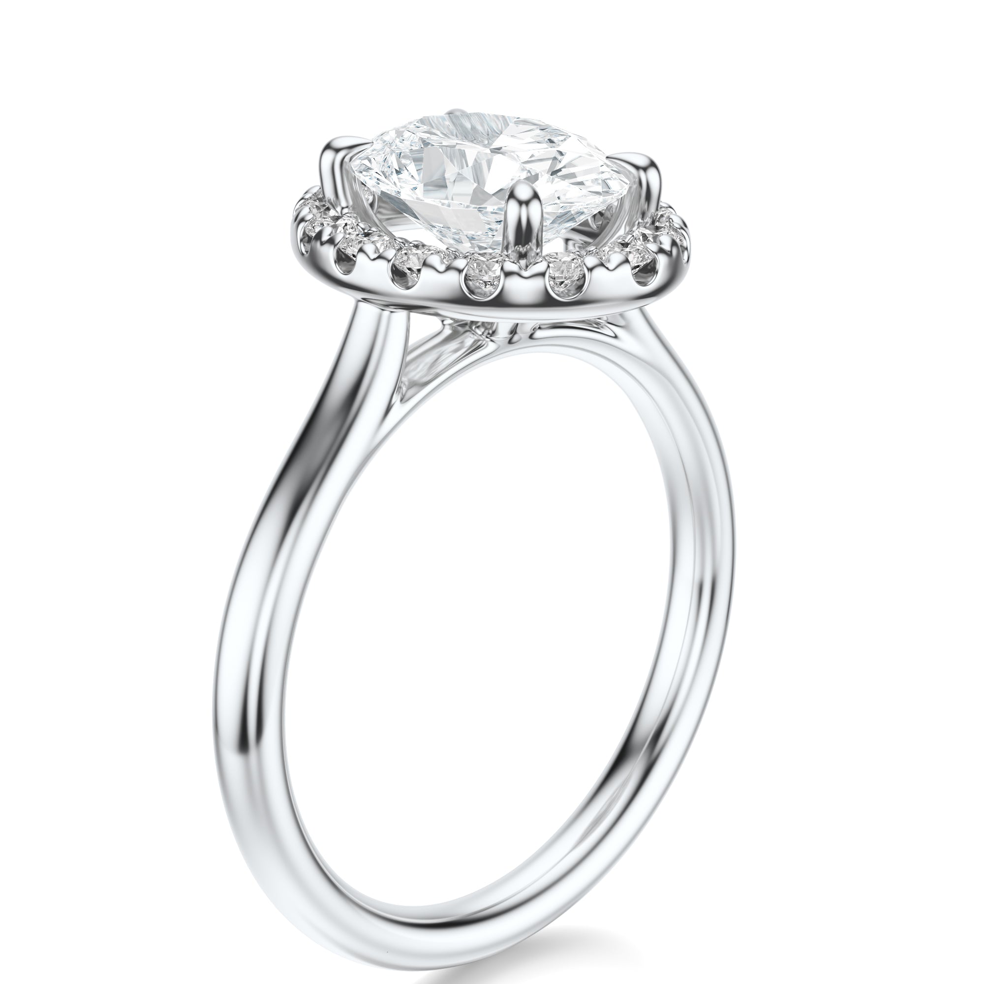 Signature Halo Oval Engagement Ring - White Gold Polished Band - Side View