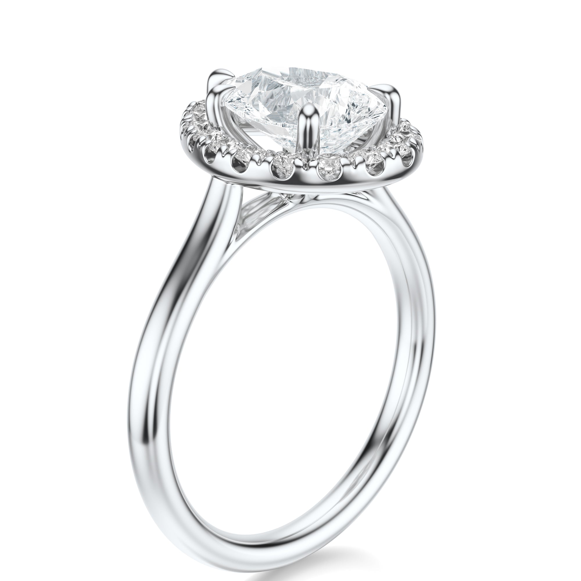 Signature Halo Pear Engagement Ring - White Gold Polished Band - Side View