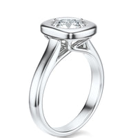 Signature Heirloom Bezel Cushion Engagement Ring - White Gold Polished Band - Side View