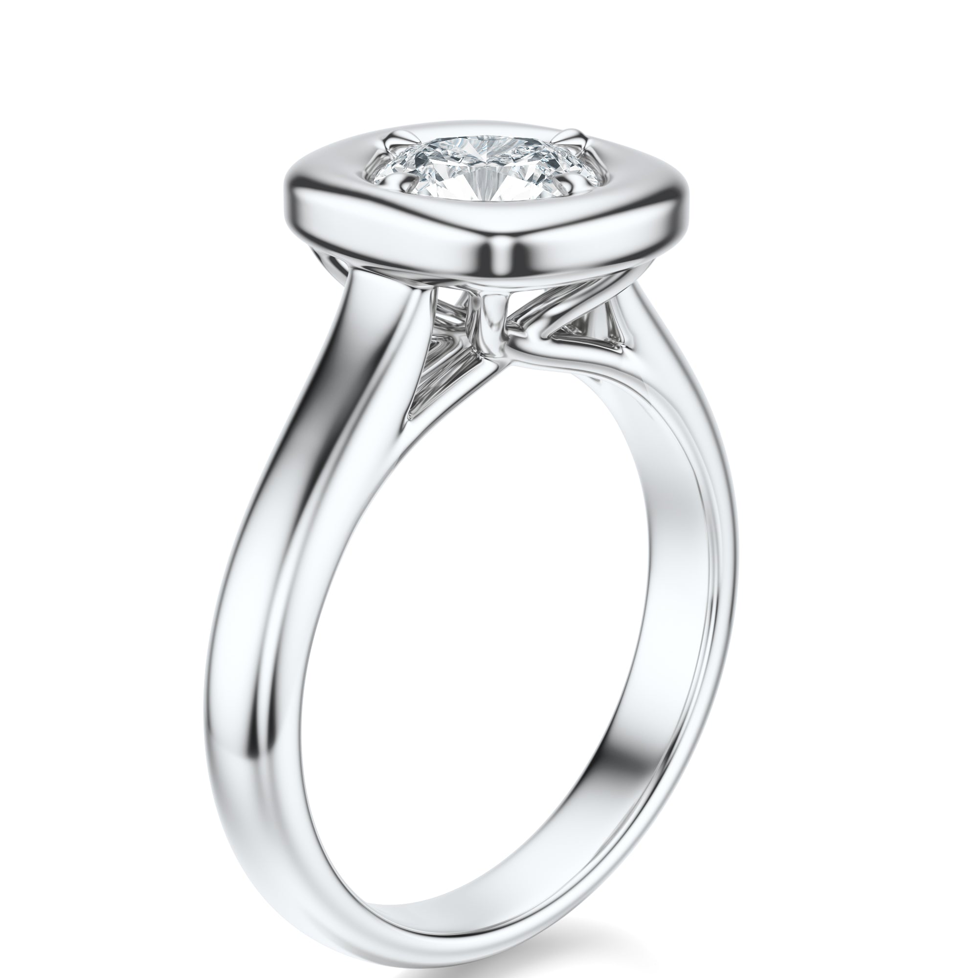 Signature Heirloom Bezel Cushion Engagement Ring - White Gold Polished Band - Side View