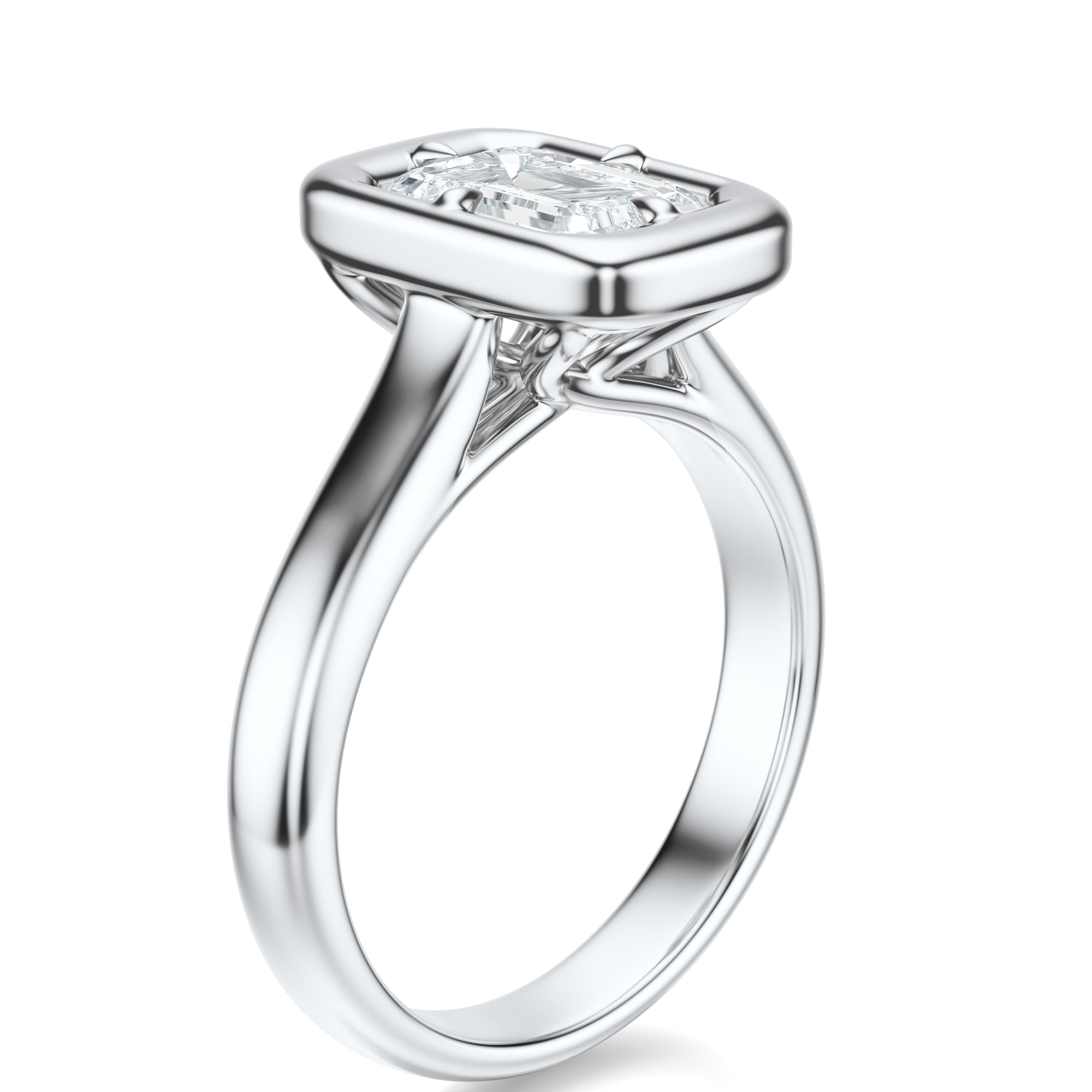 Signature Heirloom Bezel Emerald Engagement Ring - White Gold Polished Band - Side View
