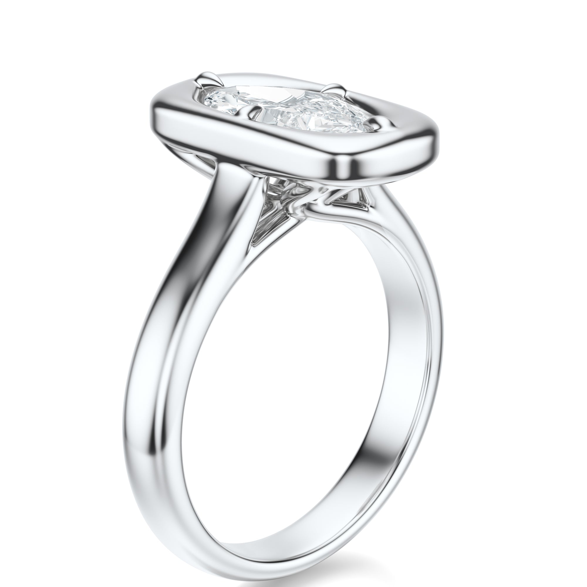 Signature Heirloom Bezel Marquise Engagement Ring - White Gold Polished Band - Side View