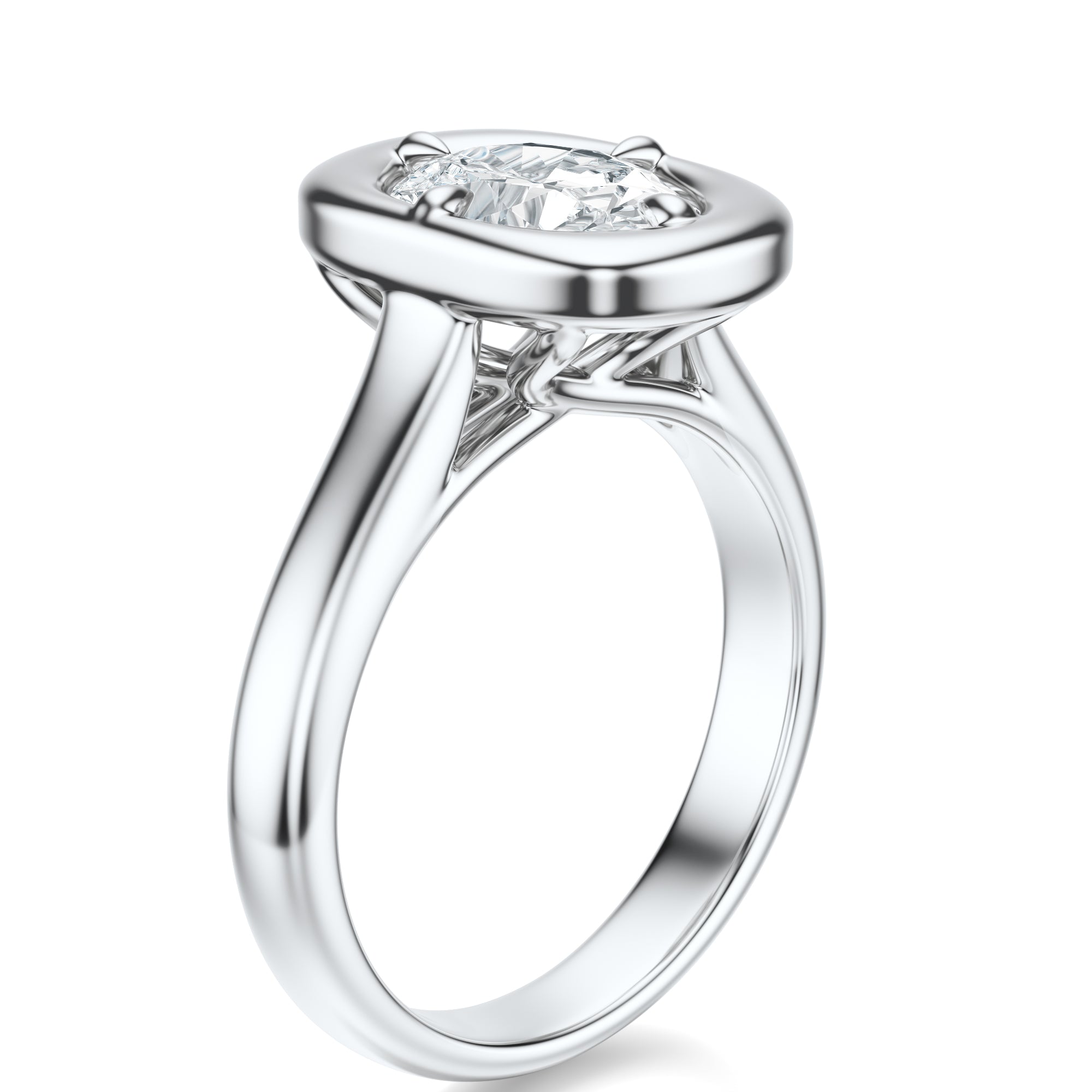 Signature Heirloom Bezel Oval Engagement Ring - White Gold Polished Band - Side View