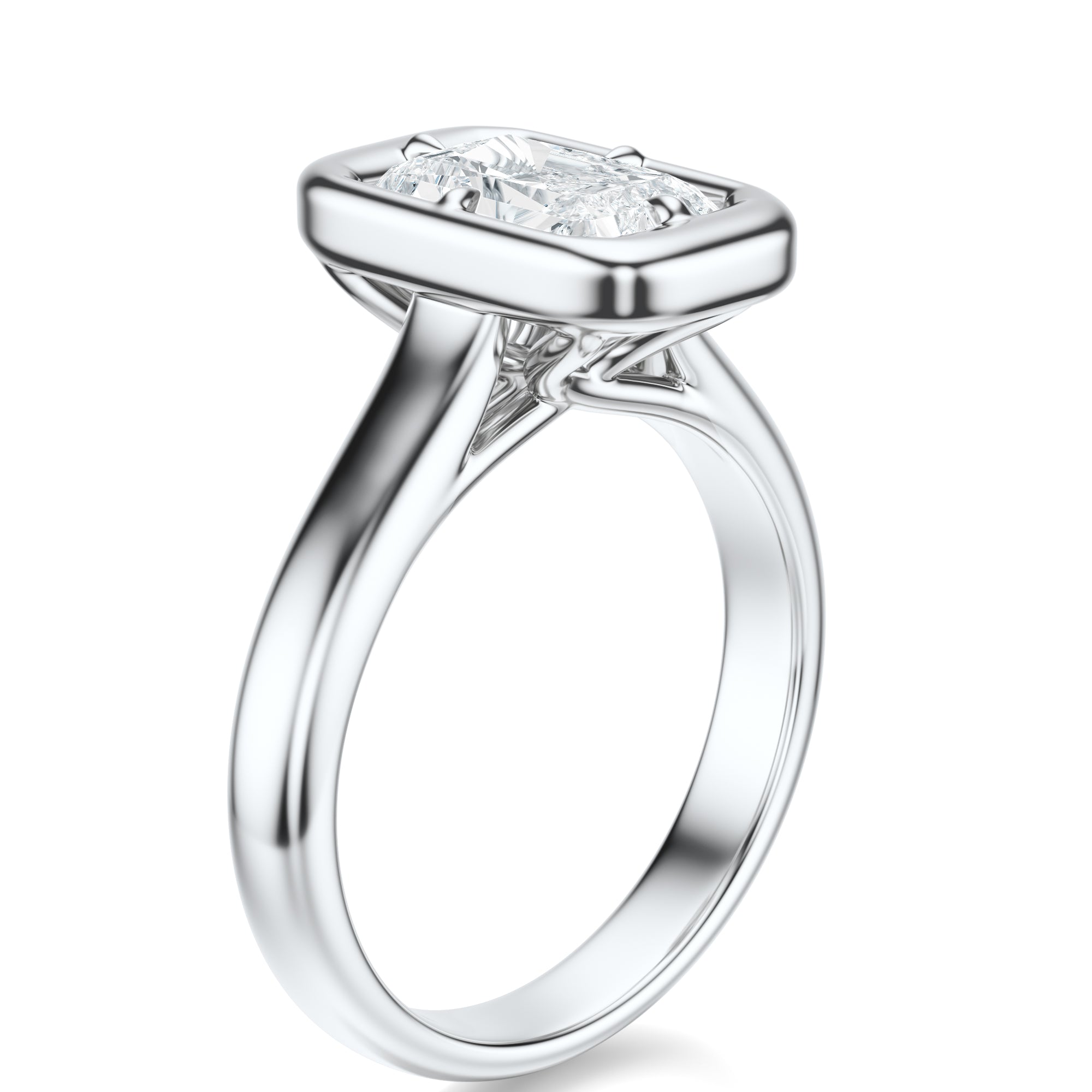 Signature Heirloom Bezel Radiant Engagement Ring - White Gold Polished Band - Side View
