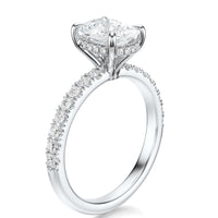 Signature Hidden Halo Elongated Cushion Engagement Ring - White Gold Pavé Band - Side View