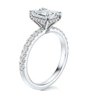 Signature Hidden Halo Emerald Engagement Ring - White Gold Pavé Band - Side View