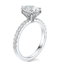 Signature Hidden Halo Pear Engagement Ring - White Gold Pavé Band - Side View