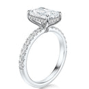 Signature Hidden Halo Radiant Engagement Ring - White Gold Pavé Band - Side View