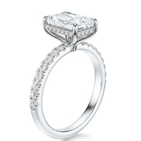 Signature Hidden Halo Radiant Engagement Ring - White Gold Pavé Band - Side View