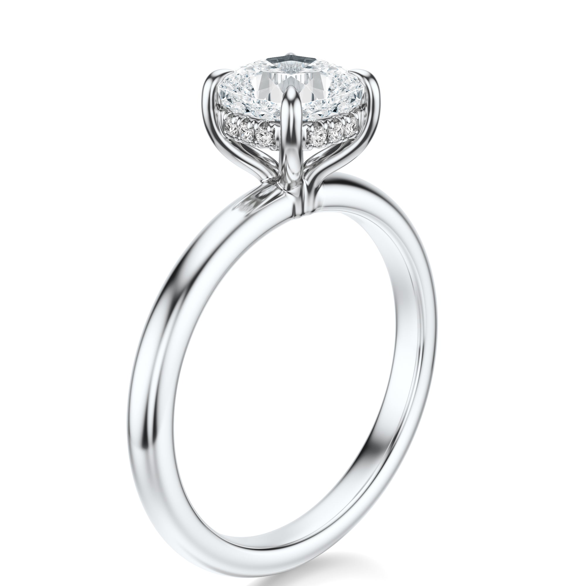 Signature Hidden Halo Cushion Engagement Ring - White Gold Polished Band - Side View