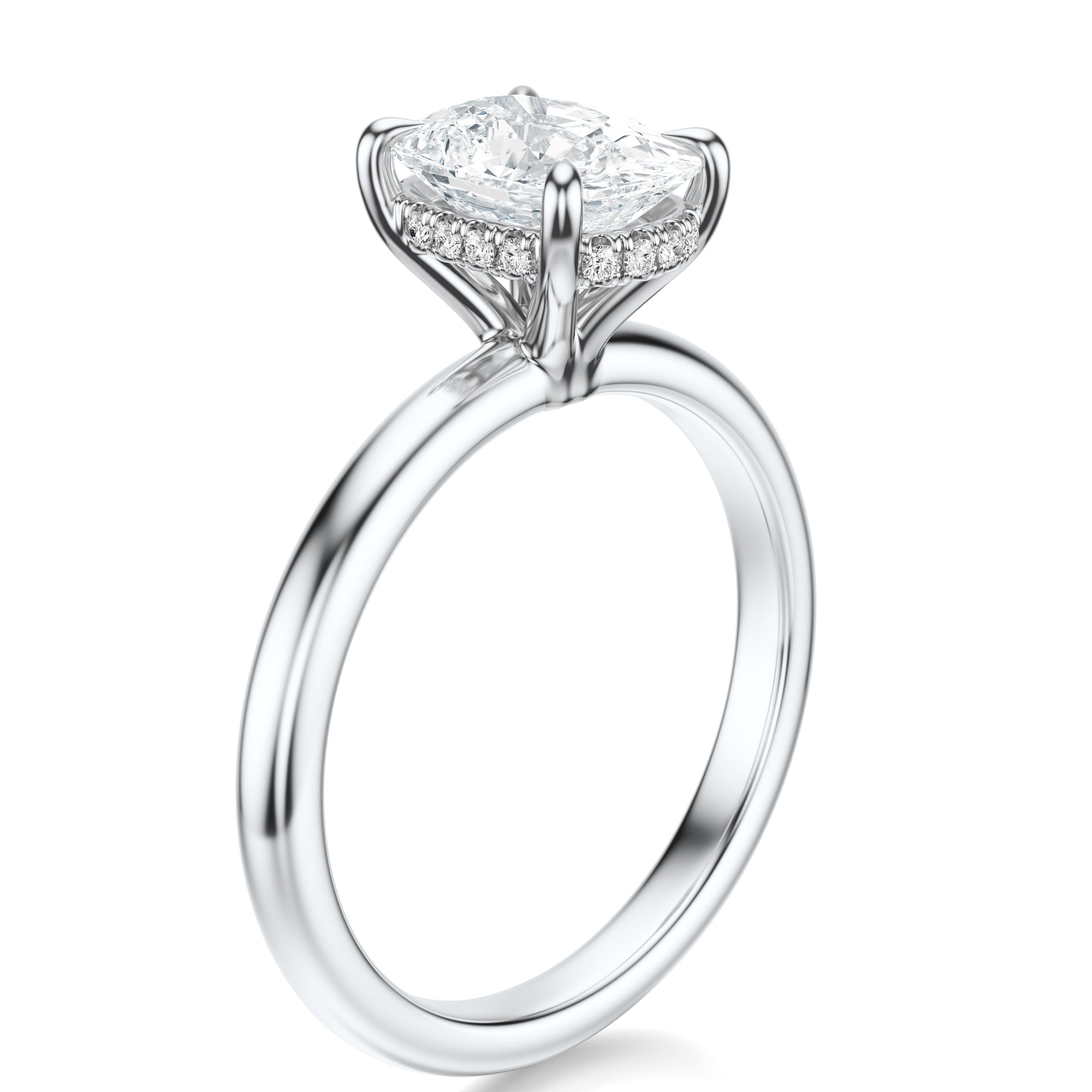 Signature Hidden Halo Elongated Cushion Engagement Ring - White Gold Polished Band - Side View