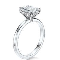 Signature Hidden Halo Emerald Engagement Ring - White Gold Polished Band - Side View