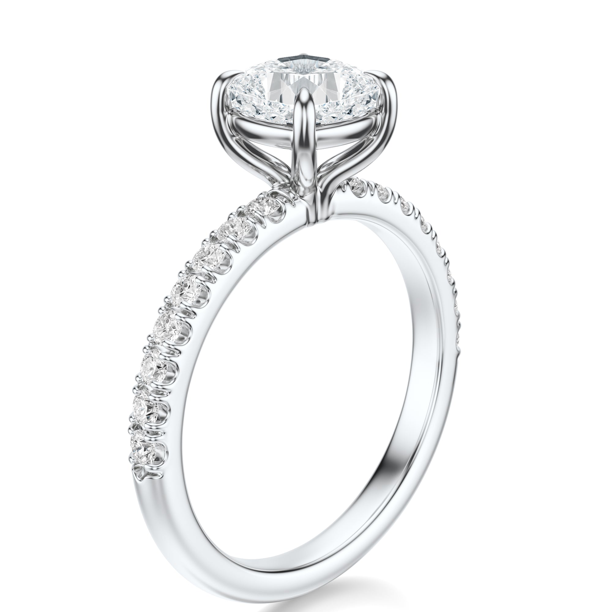 Signature Solitaire Cushion Engagement Ring - White Gold Pavé Band - Side View