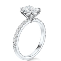 Signature Solitaire Elongated Cushion Engagement Ring - White Gold Pavé Band - Side View