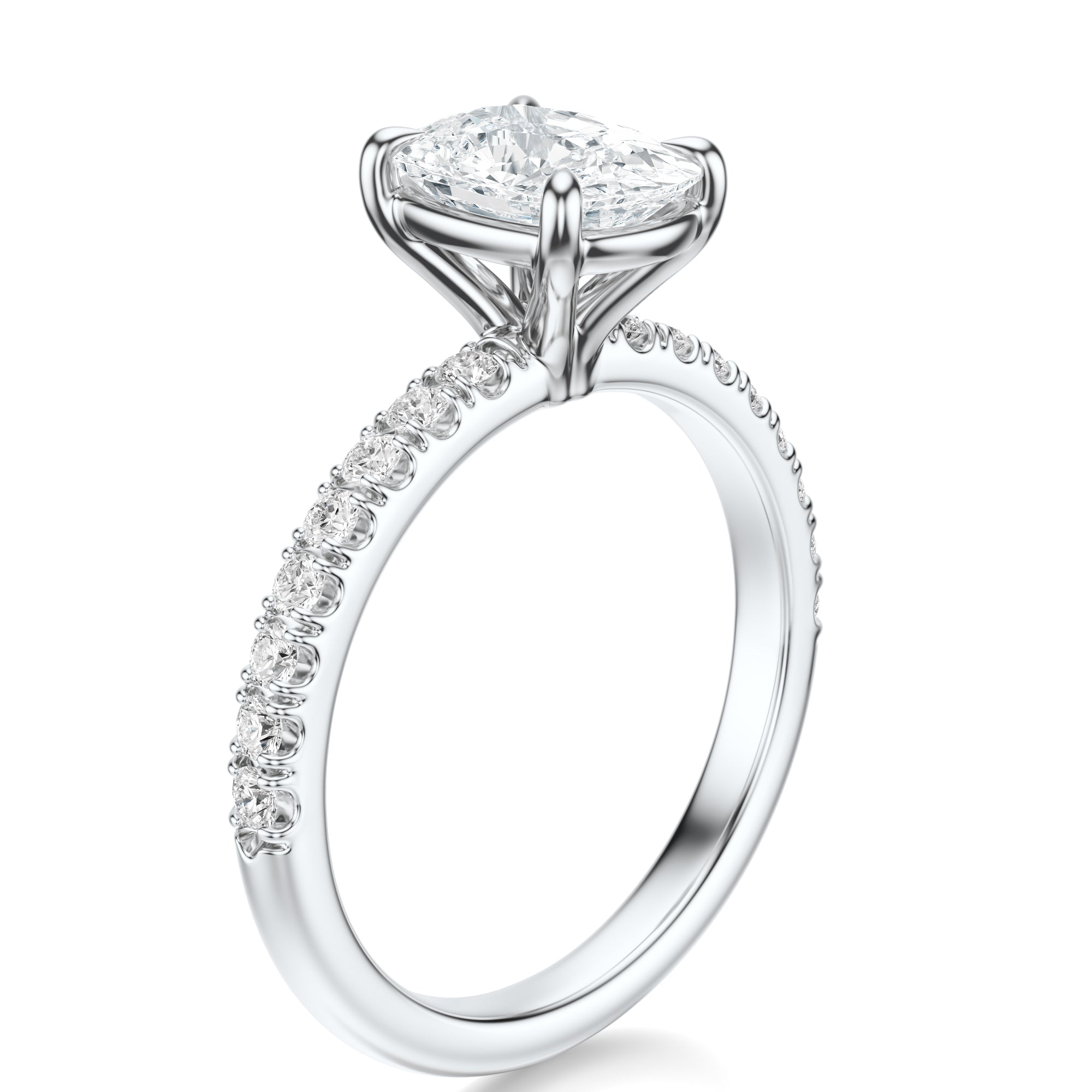 Signature Solitaire Elongated Cushion Engagement Ring - White Gold Pavé Band - Side View