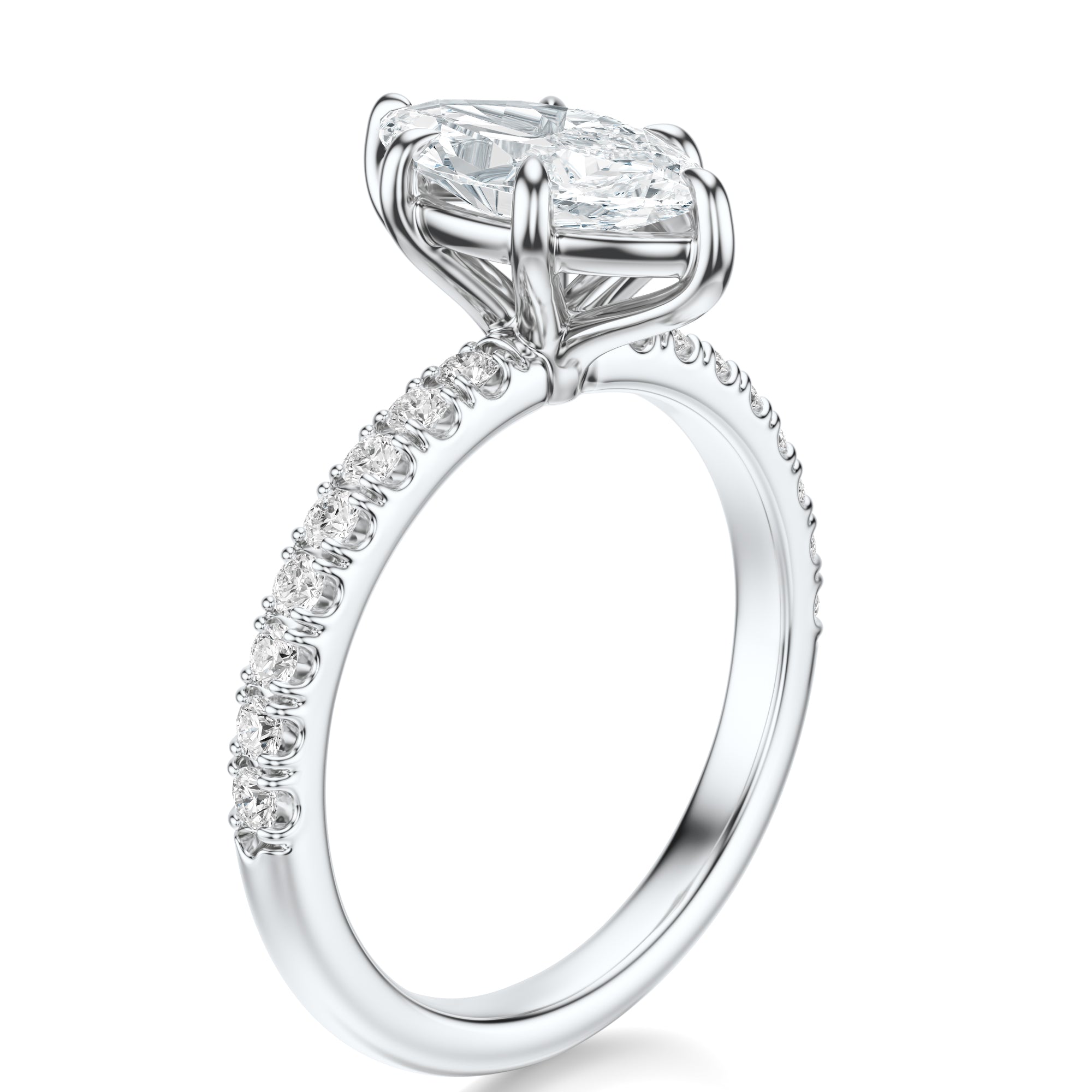 Signature Solitaire Marquise Engagement Ring - White Gold Pavé Band - Side View
