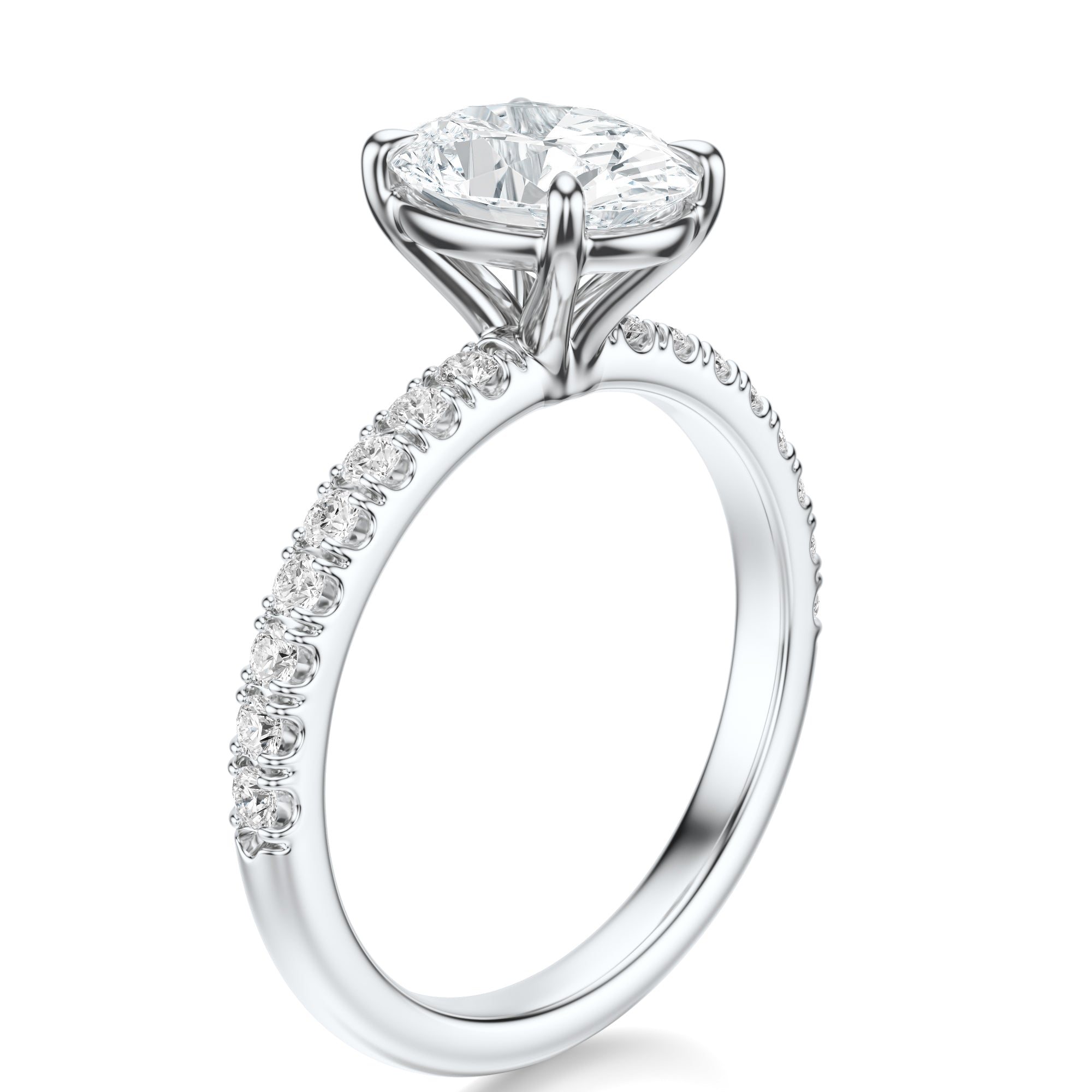 Signature Solitaire Oval Engagement Ring - White Gold Pavé Band - Side View