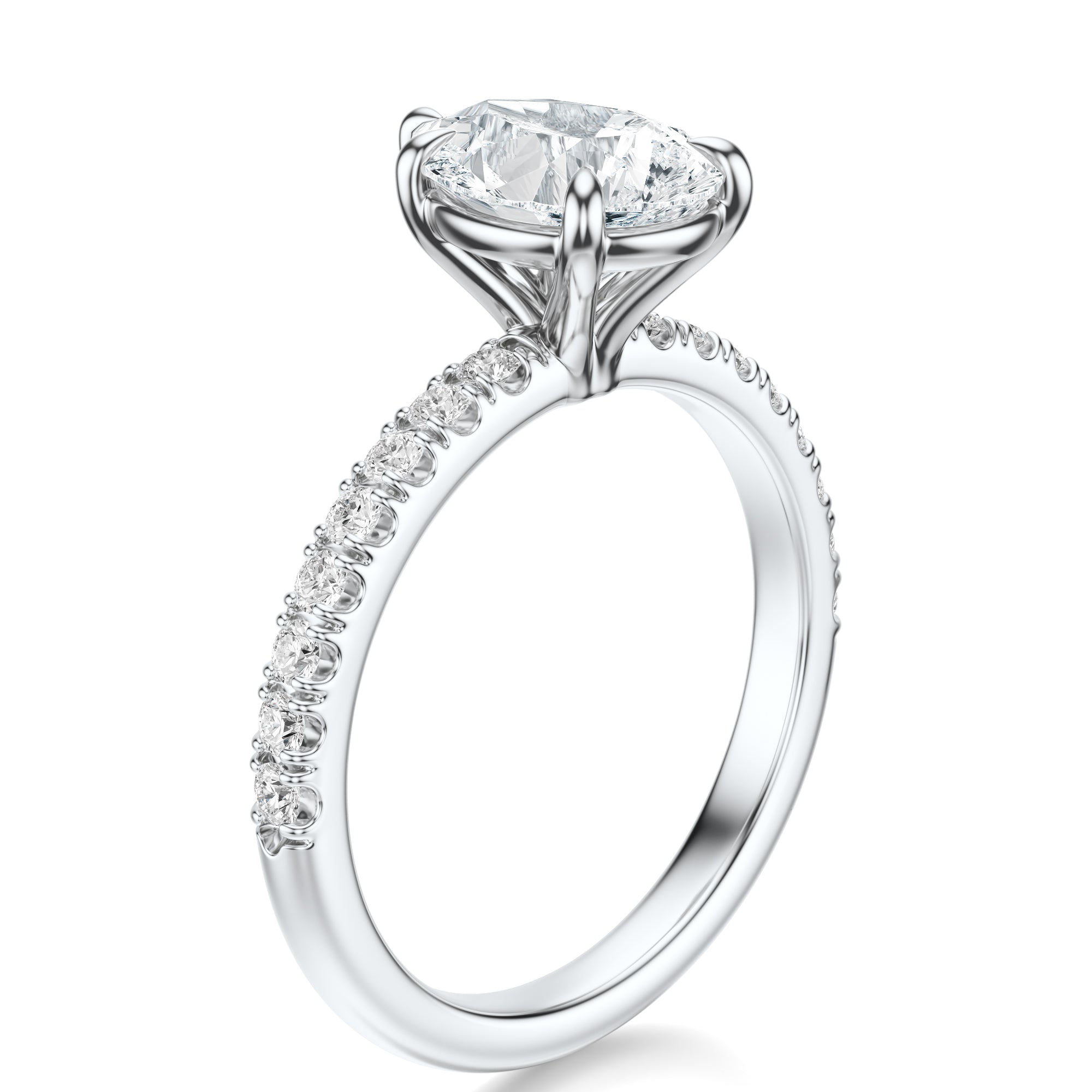 Signature Solitaire Pear Engagement Ring - White Gold Pavé Band - Side View