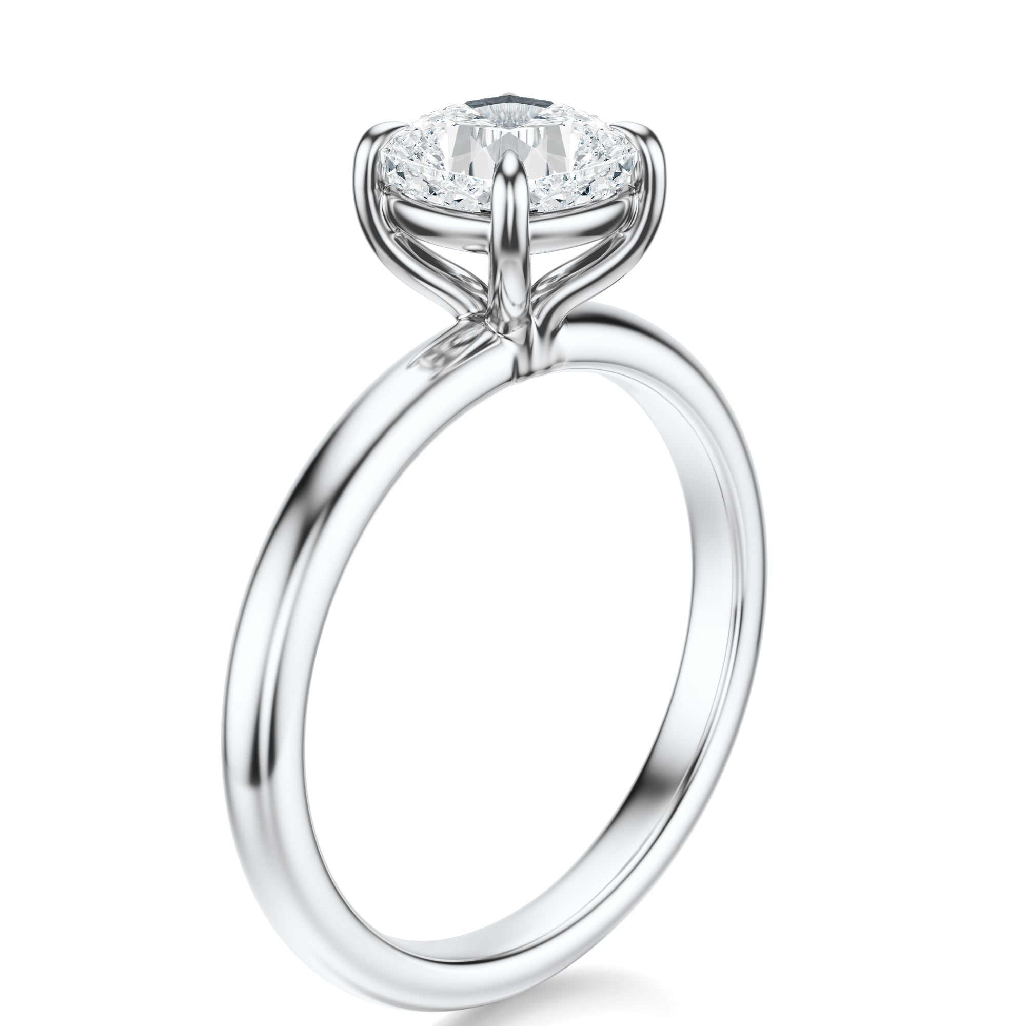 Signature Solitaire Cushion Engagement Ring - White Gold Polished Band - Side View