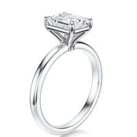 Signature Solitaire Emerald Engagement Ring - White Gold Polished Band - Side View
