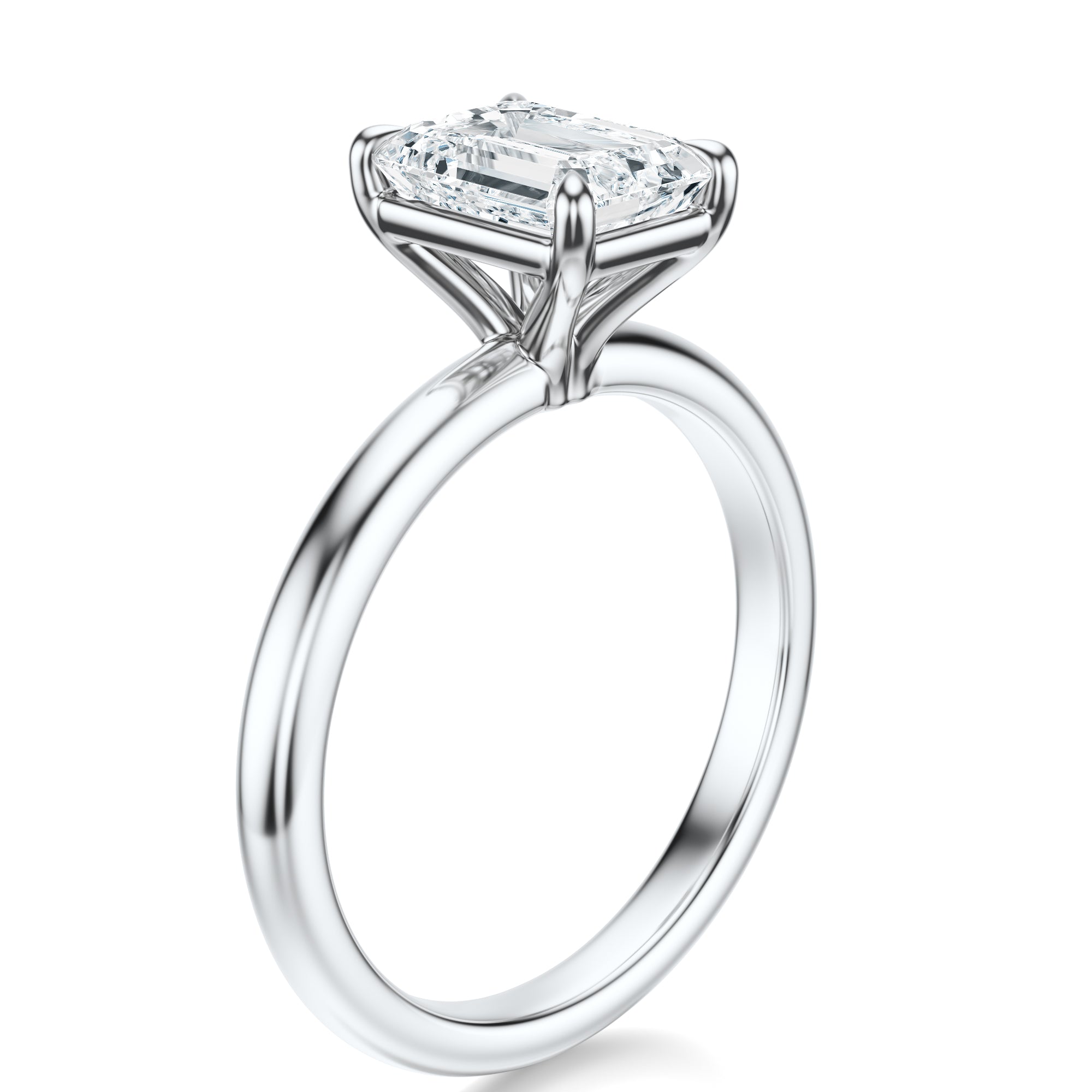 Signature Solitaire Emerald Engagement Ring - White Gold Polished Band - Side View