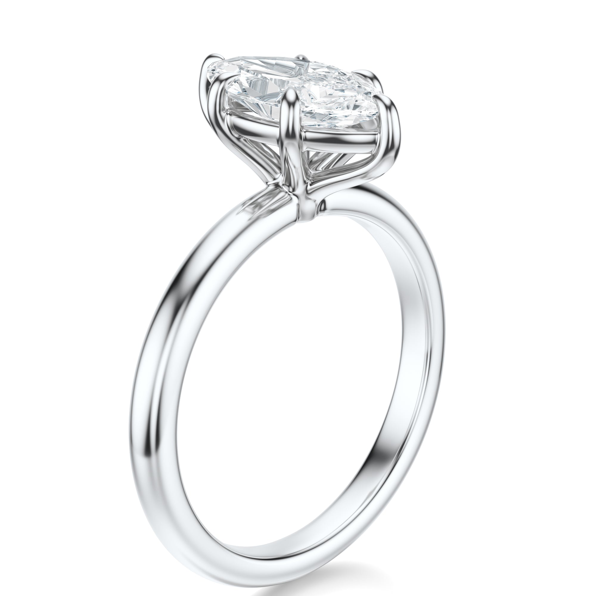 Signature Solitaire Marquise Engagement Ring - White Gold Polished Band - Side View