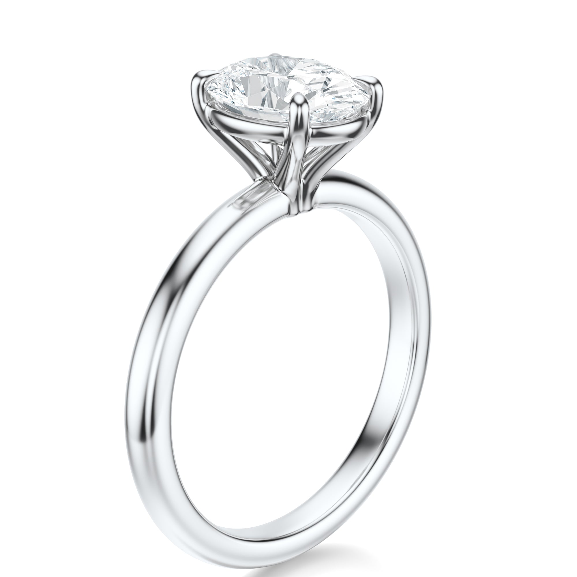 Signature Solitaire Oval Engagement Ring - White Gold Polished Band - Side View