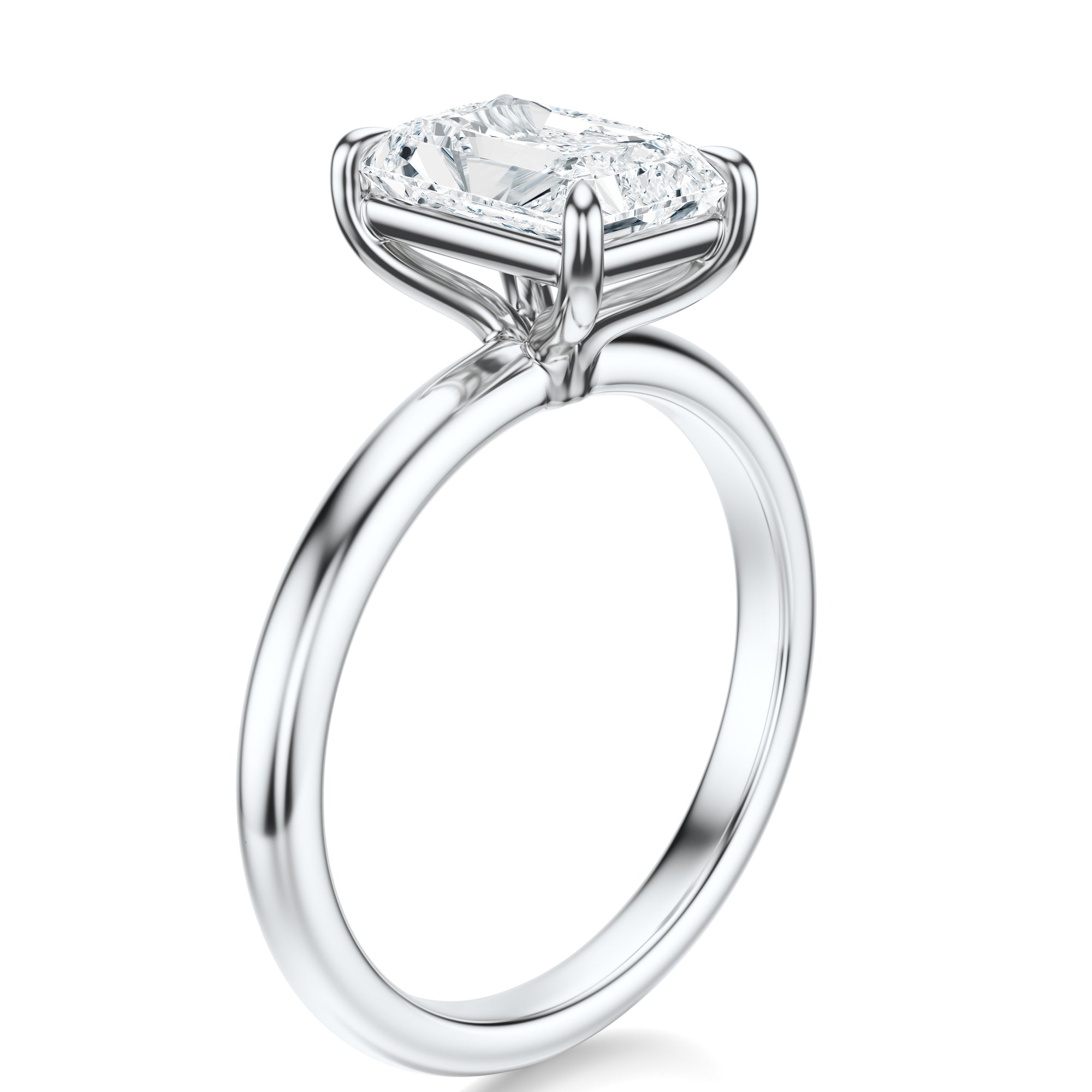 Signature Solitaire Radiant Engagement Ring - White Gold Polished Band - Side View