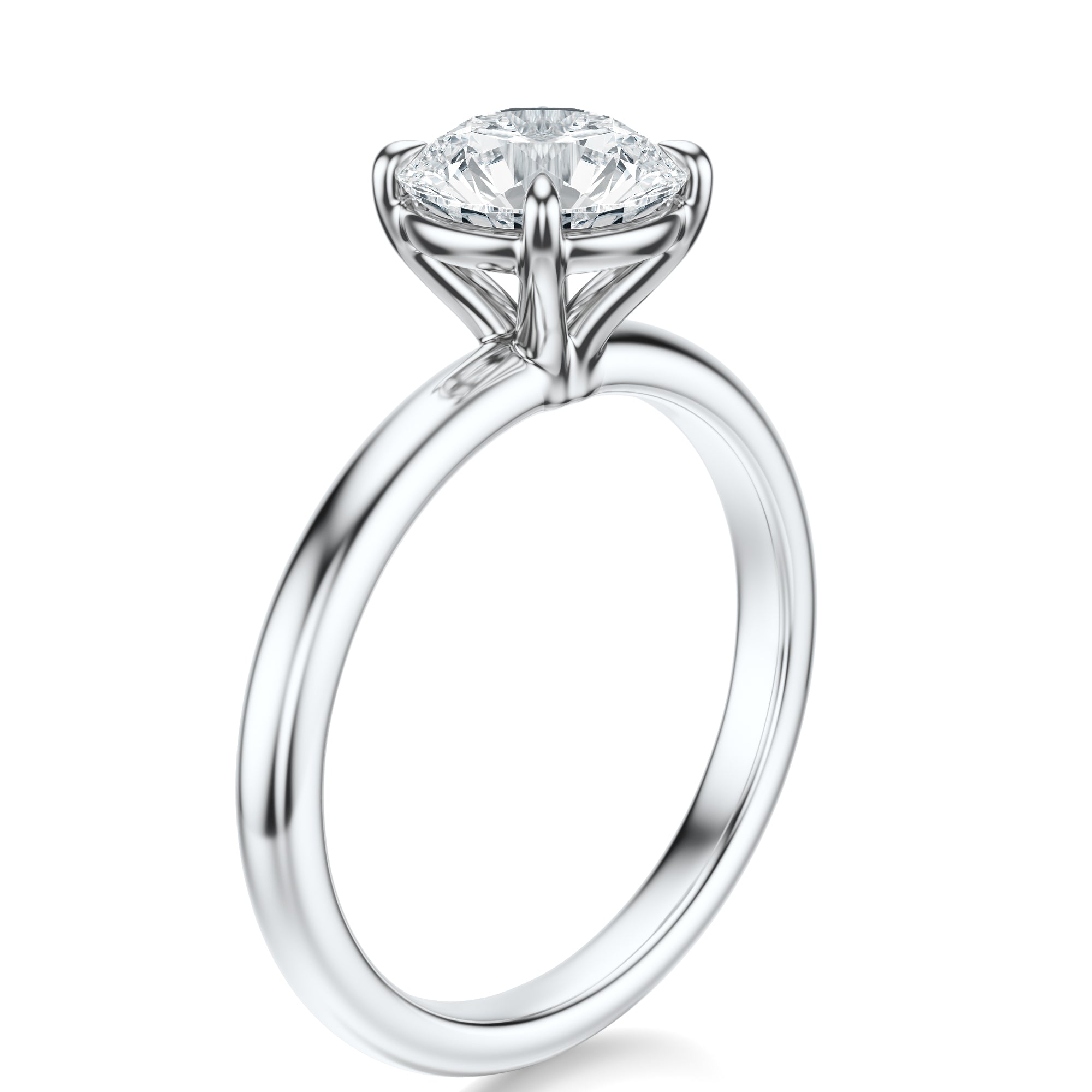 Signature Solitaire Round Engagement Ring - White Gold Polished Band - Side View