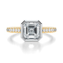 Signature Bezel Asscher Engagement Ring - Two-Tone Pavé Band - Front View