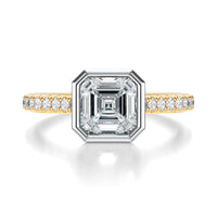 Signature Bezel Asscher Engagement Ring - Two-Tone Pavé Band - Front View