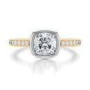 Signature Bezel Cushion Engagement Ring - Two-Tone Pavé Band - Front View