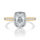 Signature Bezel Elongated Cushion Engagement Ring - Two-Tone Pavé Band - Front View