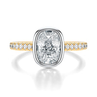 Signature Bezel Elongated Cushion Engagement Ring - Two-Tone Pavé Band - Front View