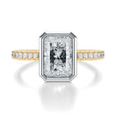 Signature Bezel Emerald Engagement Ring - Two-Tone Pavé Band - Front View