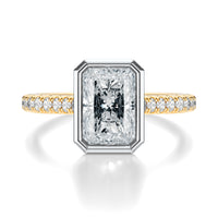 Signature Bezel Emerald Engagement Ring - Two-Tone Pavé Band - Front View