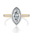 Signature Bezel Marquise Engagement Ring - Two-Tone Pavé Band - Front View