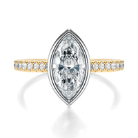 Signature Bezel Marquise Engagement Ring - Two-Tone Pavé Band - Front View