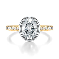 Signature Bezel Oval Engagement Ring - Two-Tone Pavé Band - Front View