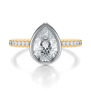 Signature Bezel Pear Engagement Ring - Two-Tone Pavé Band - Front View
