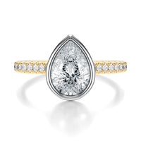 Signature Bezel Pear Engagement Ring - Two-Tone Pavé Band - Front View