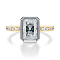 Signature Bezel Radiant Engagement Ring - Two-Tone Pavé Band - Front View