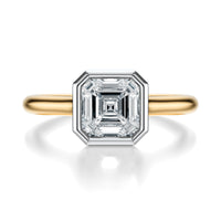 Signature Bezel Asscher Engagement Ring - Two-Tone Polished Band - Front View